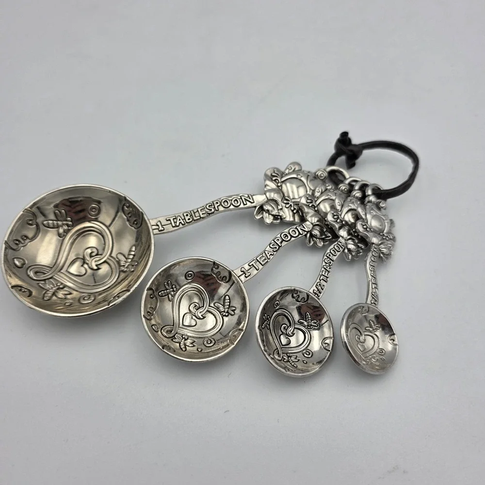 4 Ganz Frog and Dragonfly Silver Tone Measuring Spoons Croak